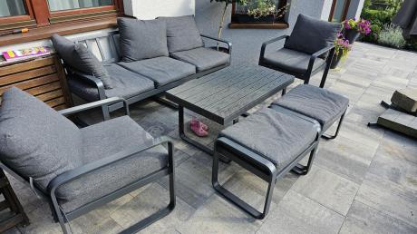 Grafitowy zestaw mebli na taras - sofa 175cm, 2 fotele i 2 pufy - Panaon Dining DG