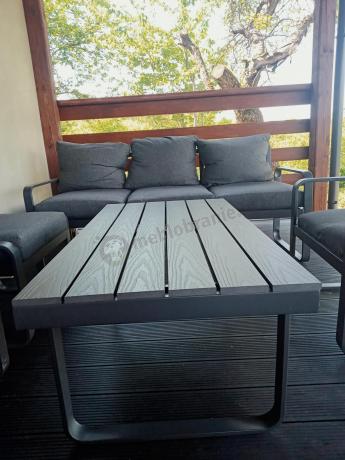 Grafitowy zestaw mebli na taras - sofa 175cm, 2 fotele i 2 pufy - Panaon Dining DG