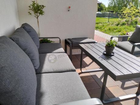 Grafitowy zestaw mebli na taras - sofa 175cm, 2 fotele i 2 pufy - Panaon Dining DG