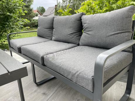 Grafitowy zestaw mebli na taras - sofa 175cm, 2 fotele i 2 pufy - Panaon Dining DG