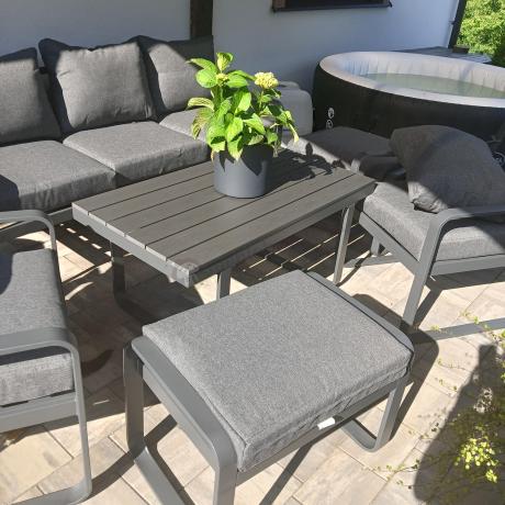 Grafitowy zestaw mebli na taras - sofa 175cm, 2 fotele i 2 pufy - Panaon Dining DG