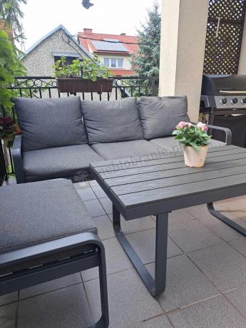 Grafitowy zestaw mebli na taras - sofa 175cm, 2 fotele i 2 pufy - Panaon Dining DG
