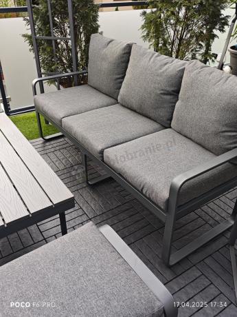 Grafitowy zestaw mebli na taras - sofa 175cm, 2 fotele i 2 pufy - Panaon Dining DG