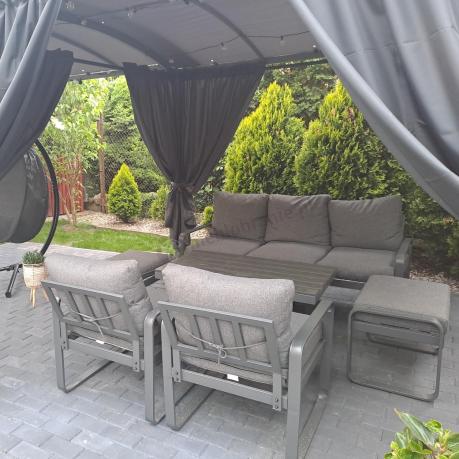 Grafitowy zestaw mebli na taras - sofa 175cm, 2 fotele i 2 pufy - Panaon Dining DG