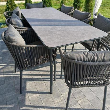 Grafitowy zestaw mebli obiadowych na taras dla 8 osób - Kostto Dining 8+1