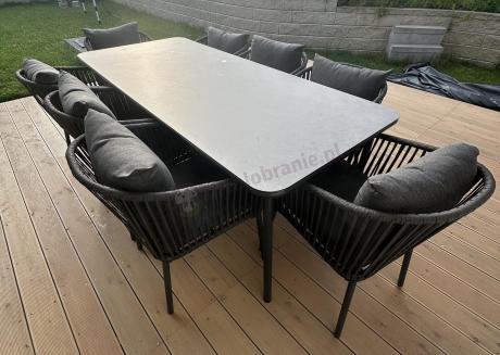 Grafitowy zestaw mebli obiadowych na taras dla 8 osób - Kostto Dining 8+1