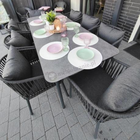 Grafitowy zestaw mebli obiadowych na taras dla 8 osób - Kostto Dining 8+1