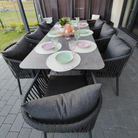 Grafitowy zestaw mebli obiadowych na taras dla 8 osób - Kostto Dining 8+1