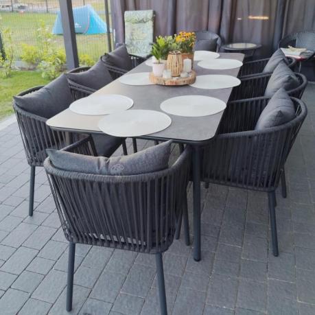 Grafitowy zestaw mebli obiadowych na taras dla 8 osób - Kostto Dining 8+1