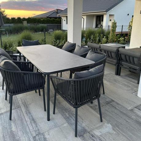 Grafitowy zestaw mebli obiadowych na taras dla 8 osób - Kostto Dining 8+1