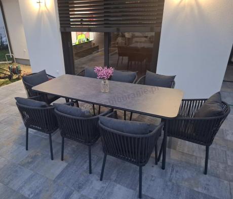 Grafitowy zestaw mebli obiadowych na taras dla 8 osób - Kostto Dining 8+1