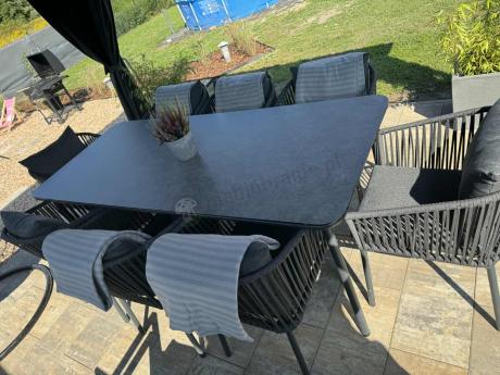 Grafitowy zestaw mebli obiadowych na taras dla 8 osób - Kostto Dining 8+1