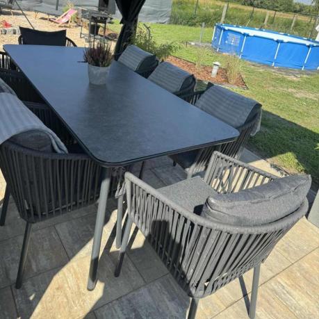 Grafitowy zestaw mebli obiadowych na taras dla 8 osób - Kostto Dining 8+1