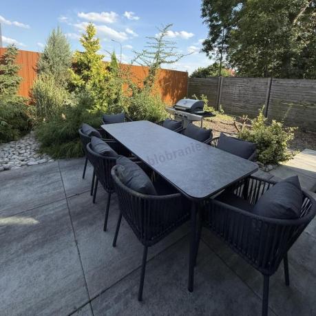 Grafitowy zestaw mebli obiadowych na taras dla 8 osób - Kostto Dining 8+1