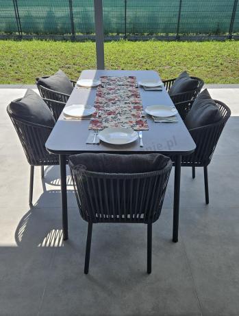 Grafitowy zestaw mebli obiadowych na taras dla 8 osób - Kostto Dining 8+1