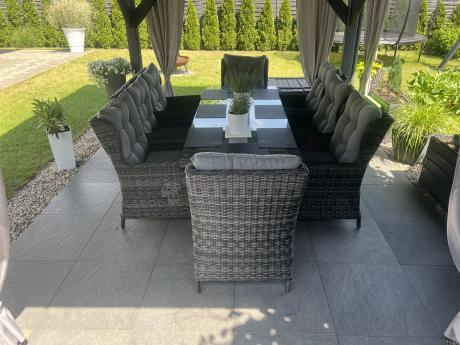 Grafitowy zestaw mebli obiadowych na taras Laritto 8+1 stół 220cm