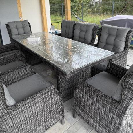 Grafitowy zestaw mebli obiadowych na taras Laritto 8+1 stół 220cm
