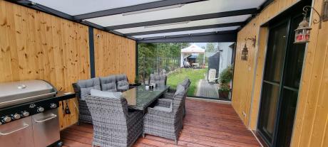 Grafitowy zestaw mebli obiadowych na taras Laritto 8+1 stół 220cm