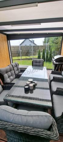 Grafitowy zestaw mebli obiadowych na taras Laritto 8+1 stół 220cm