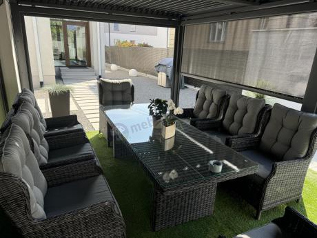 Grafitowy zestaw mebli obiadowych na taras Laritto 8+1 stół 220cm