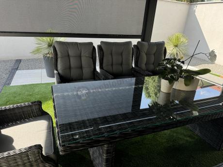 Grafitowy zestaw mebli obiadowych na taras Laritto 8+1 stół 220cm