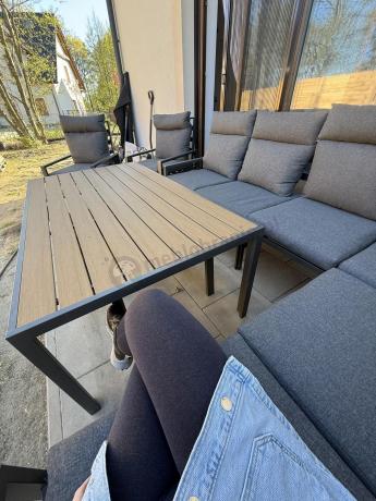 Grafitowy zestaw mebli ogrodowych z narożnikiem i dwoma fotelami Doros Corner XL - Polywood Dark Grey