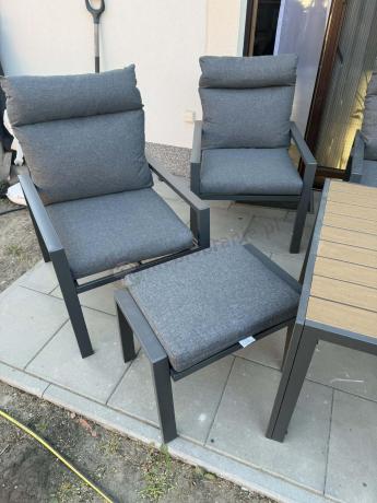 Grafitowy zestaw mebli ogrodowych z narożnikiem i dwoma fotelami Doros Corner XL - Polywood Dark Grey