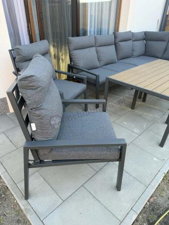 Grafitowy zestaw mebli ogrodowych z narożnikiem i dwoma fotelami Doros Corner XL - Polywood Dark Grey