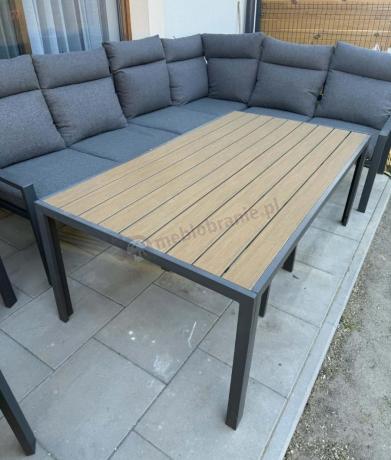 Grafitowy zestaw mebli ogrodowych z narożnikiem i dwoma fotelami Doros Corner XL - Polywood Dark Grey