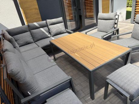 Grafitowy zestaw mebli ogrodowych z narożnikiem i dwoma fotelami Doros Corner XL - Polywood Dark Grey