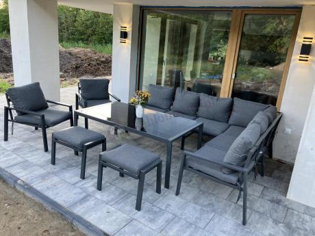 Grafitowy zestaw mebli ogrodowych z narożnikiem i dwoma fotelami Sodor Corner XL - Dark Grey