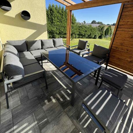 Grafitowy zestaw mebli ogrodowych z narożnikiem i dwoma fotelami Sodor Corner XL - Dark Grey