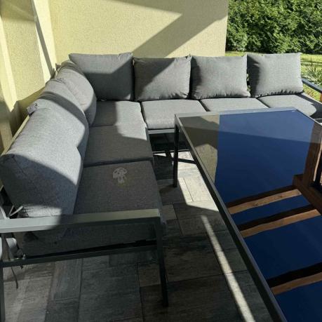 Grafitowy zestaw mebli ogrodowych z narożnikiem i dwoma fotelami Sodor Corner XL - Dark Grey