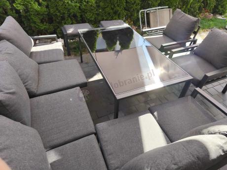 Grafitowy zestaw mebli ogrodowych z narożnikiem i dwoma fotelami Sodor Corner XL - Dark Grey