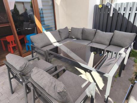 Grafitowy zestaw mebli ogrodowych z narożnikiem i dwoma fotelami Sodor Corner XL - Dark Grey