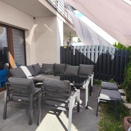 Grafitowy zestaw mebli ogrodowych z narożnikiem i dwoma fotelami Sodor Corner XL - Dark Grey