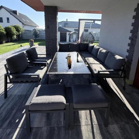 Grafitowy zestaw mebli ogrodowych z narożnikiem i dwoma fotelami Sodor Corner XL - Dark Grey