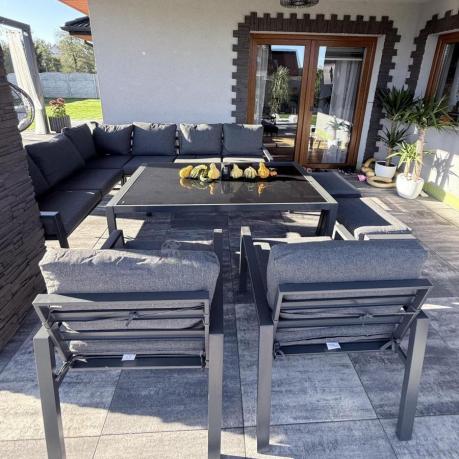 Grafitowy zestaw mebli ogrodowych z narożnikiem i dwoma fotelami Sodor Corner XL - Dark Grey