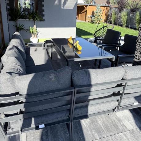 Grafitowy zestaw mebli ogrodowych z narożnikiem i dwoma fotelami Sodor Corner XL - Dark Grey