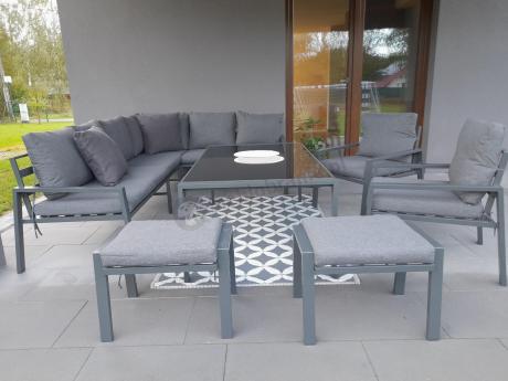 Grafitowy zestaw mebli ogrodowych z narożnikiem i dwoma fotelami Sodor Corner XL - Dark Grey