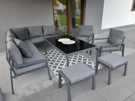 Grafitowy zestaw mebli ogrodowych z narożnikiem i dwoma fotelami Sodor Corner XL - Dark Grey