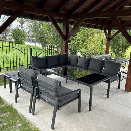 Grafitowy zestaw mebli ogrodowych z narożnikiem i dwoma fotelami Sodor Corner XL - Dark Grey