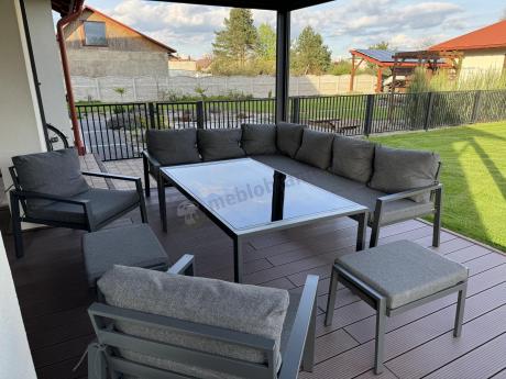 Grafitowy zestaw mebli ogrodowych z narożnikiem i dwoma fotelami Sodor Corner XL - Dark Grey