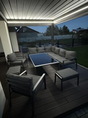 Grafitowy zestaw mebli ogrodowych z narożnikiem i dwoma fotelami Sodor Corner XL - Dark Grey