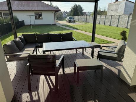 Grafitowy zestaw mebli ogrodowych z narożnikiem i dwoma fotelami Sodor Corner XL - Dark Grey