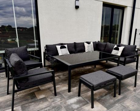 Grafitowy zestaw mebli ogrodowych z narożnikiem i dwoma fotelami Sodor Corner XL - Dark Grey