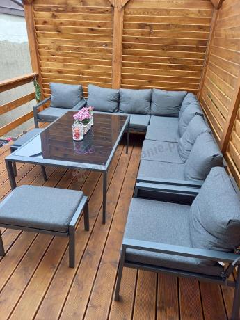 Grafitowy zestaw mebli ogrodowych z narożnikiem i dwoma fotelami Sodor Corner XL - Dark Grey