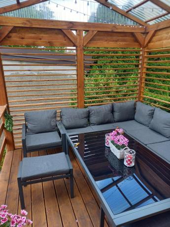 Grafitowy zestaw mebli ogrodowych z narożnikiem i dwoma fotelami Sodor Corner XL - Dark Grey