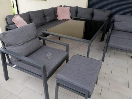 Grafitowy zestaw mebli ogrodowych z narożnikiem i dwoma fotelami Sodor Corner XL - Dark Grey