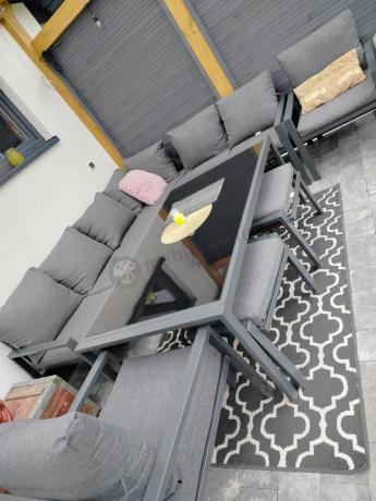 Grafitowy zestaw mebli ogrodowych z narożnikiem i dwoma fotelami Sodor Corner XL - Dark Grey